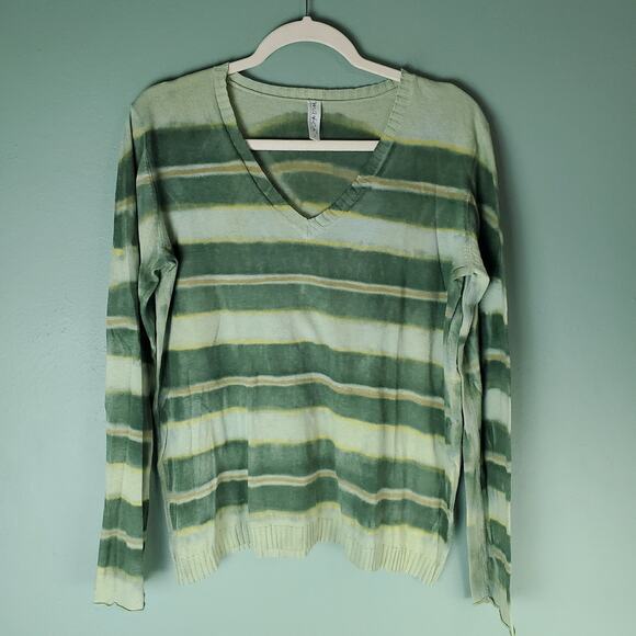 Ma+ch Marika Charles Womens Green Striped Dyed V-Neck Cotton Top Size 3 - Picture 1 of 6